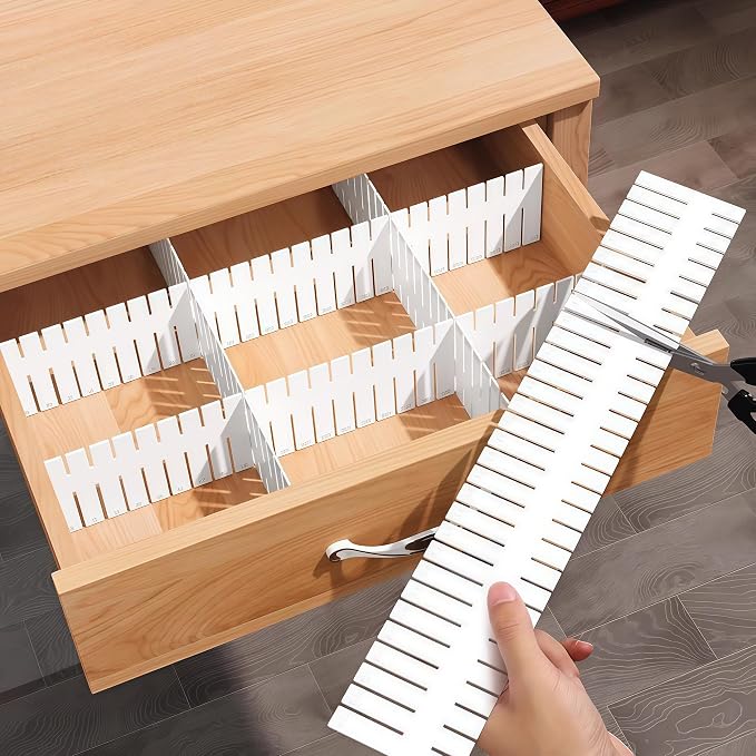 Keeshibaio Drawer Dividers 8 Pack 14.5" Long, Adjustable Drawer Organizer | Tool Box Drawer Dividers,for Kitchen Bedroom, Plastic Drawer Separators for Clothes Socks Underwear Cutlery Tools