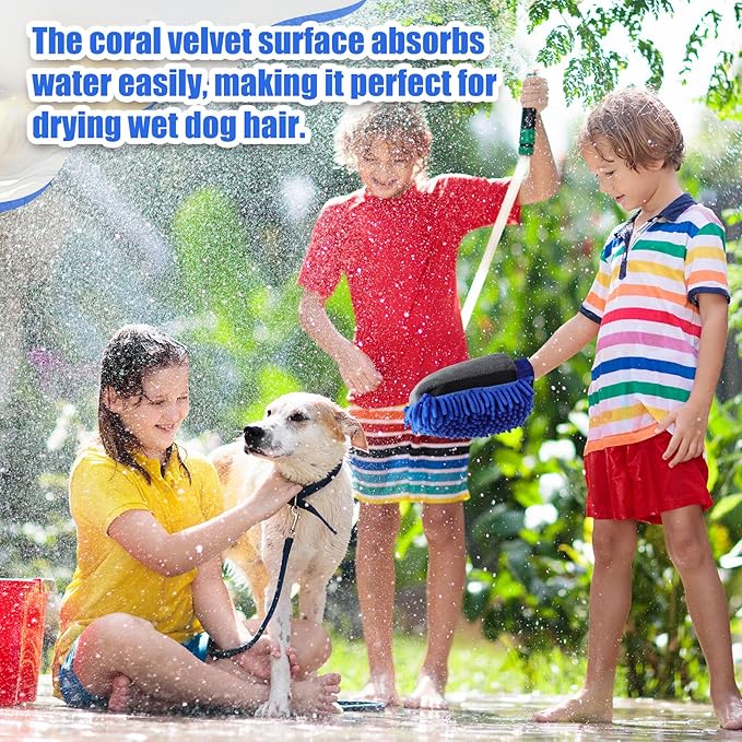 Teenyyou 2 Pcs Dog Towel Mitt Dry Bath Gloves Chenille Microfiber Paws Clean Pet Hair Washing Gloves Dog Grooming Mitts Bath Supplies for Cats Rabbits Horses Suitable for Long/Short/Poodle Fur(Blue)
