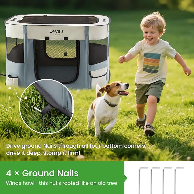 Love's cabin Dog Playpen Cat Puppy Pen, Portable Playpens for Pet Indoor/Outdoor Travel Camping, Foldable Kennel Tent Crate for Rabbits & Small Animals with Carrying Case (Gray Green with Pad, Small)