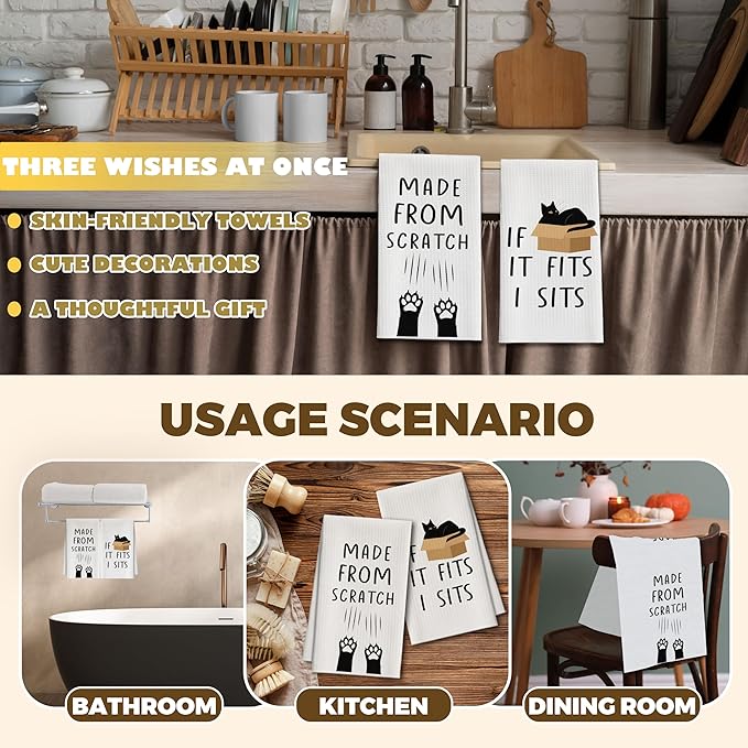 Kitchen Towels Set of 2, Black Cat Dish Towel for Kitchen, Decorative Hand Towels for Bathroom, Fast Drying Tea Towel with Funny Sayings, Housewarming Gifts for Cat Lover Women Mom -B06