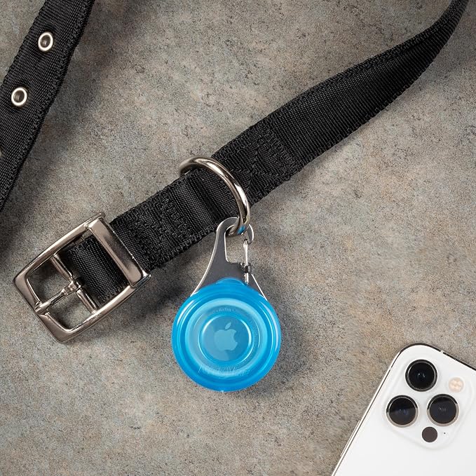 Nite Ize Wearabout Pet Clippable Tracker Holder - Compatible with Apple AirTag - Pet Tracker Keychain & Carabiner Clip - Lightweight Holder with SlideLock Case, Steel Clip & Wire Gate - Blue (2 Pack)