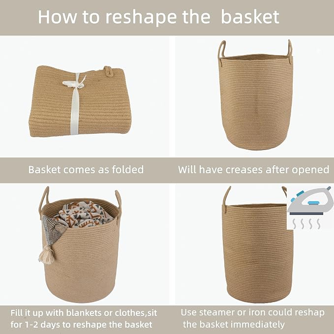 XUANGUO Laundry Basket Laundry Hamper for Clothes Jute Large | Woven Storage Basket for Living Room Bedroom Boho Tall Rope Baskets for Blanket Toys Pillow Towels Baby Nursery Hamper Bin