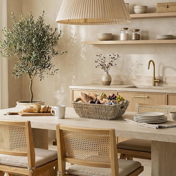 StorageWorks Seagrass Storage Baskets, Large Snack Baskets for Shelves | Wicker Storage Baskets for Shelves, Baskets with Wooden Handles, 2-Pack Gifts Basket for Home Decor, Hand-Woven Basket