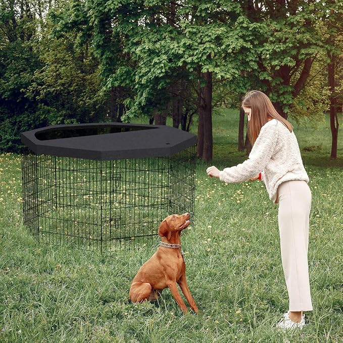 Artmalle 36-Inch Dog Playpen with Top Cover, 8-Panel Rustproof Fence | 36-inch rustproof 8-panel dog playpen with 600D Oxford Top cover, tool-free setup and roomy space for indoor or outdoor use.
