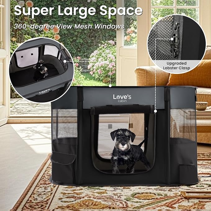 Love's cabin Pet Puppy Dog Playpen, Small Dog Tent Crates Cage Indoor/Outdoor, Portable Exercise Playpen for Cat, Foldable Pop Up Dog Kennel Playpen with Carring Case (S, Grey)