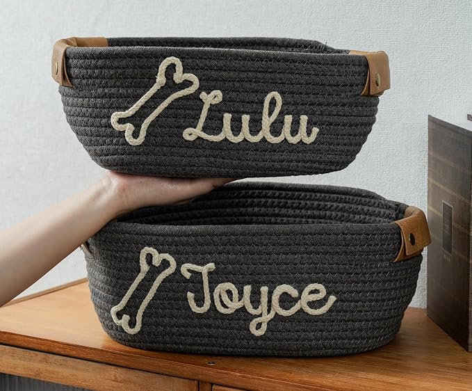 JUPPE Pet Dog Basket with Personalized Name, Dog Toys Storage Organizer Custom Cotton Rope Basket Nursery Decor (For pet)