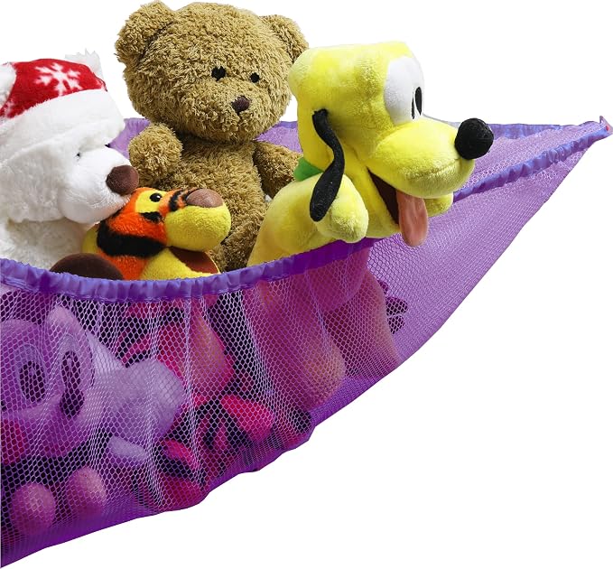 Simple Houseware 2 Pack Stuffed Animal Toy Hammock Net, Purple | Jumbo Size Corner Wall Storage for Kids Room