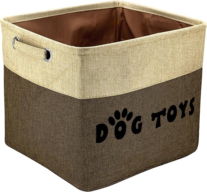 PET ARTIST Dog Toy Basket, Large Collapsible, Brown, L:15"x13"x12" | Dog Toy Bin Box, Comfortable Handles, Large Pet Toy Storage Organizer, For Accessories, Toys, Coat & Clothing, Blanket Leash