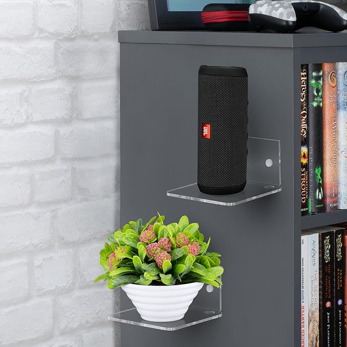 BRAINWAVZ 4.5" Small Baby Monitors & Speaker Wall Mount Shelf, Adhesive & Screw in, Also for Security Cameras, WiFi Routers, Decor, Plants, Photos, Kitchen, Cable Box & More, Universal
