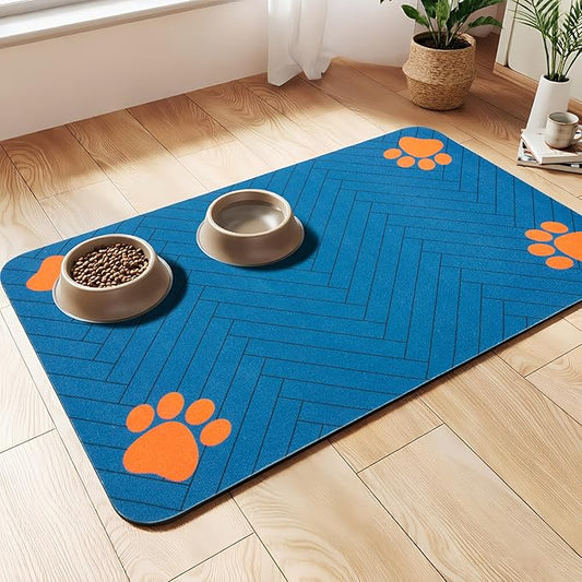 Pet Feeding Mat-Absorbent Dog Feeding Mat for Food and Water Bowl,No Stains Pet Placemat,Quick Drying Water Dispenser Mat for Dog and Cat,Easy to Clean Dog Accessories(S,Navyblue)