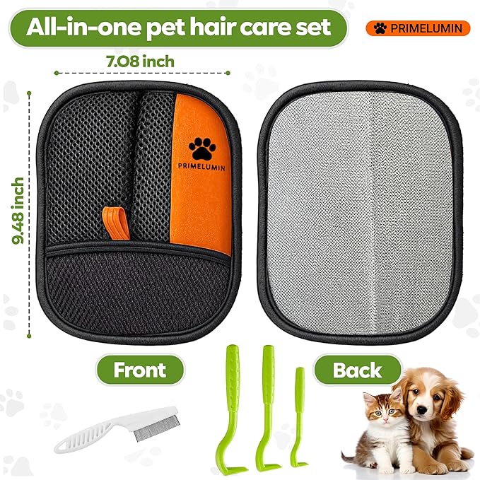 Pet Hair Remover Glove for Dogs & Cats – Redesigned Reusable Electrostatic Fur Remover Mitt for Couch, Furniture, Carpet, Car Seats & Clothes, Fast & Effortless Cleaning
