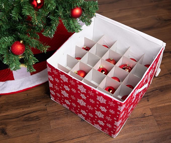 DII Christmas Storage Containers Collection Zippered with Dividers, Ornament; Large, 16x16x13, Snowflakes