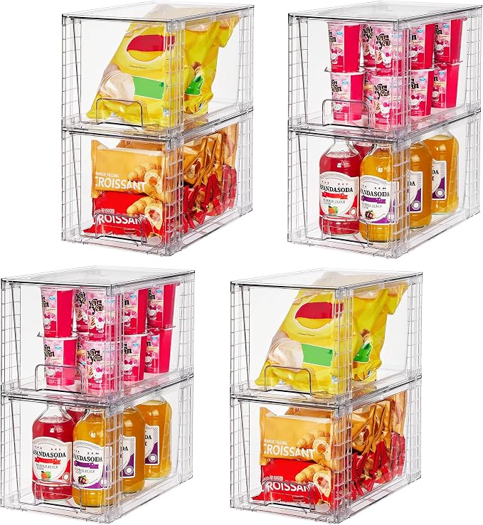 Vtopmart 8 Pack Large Stackable Storage Drawers,Clear Acrylic Drawer Organizers with Handles, Easily Assemble for Fridge, Bathroom,Kitchen Undersink,Cabinet,Pantry Organization and Storage | Acrylic Drawer Organizers, With Handles, Easily Assemble, For...