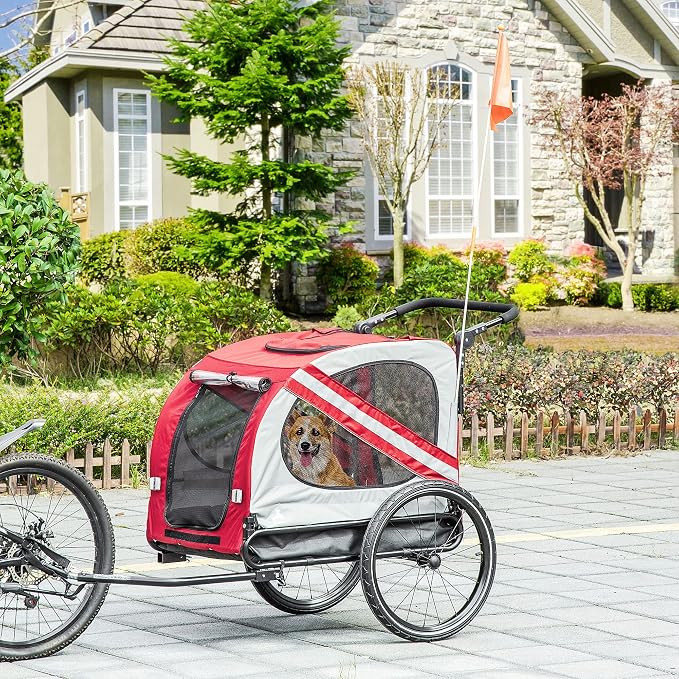 Aosom 2-in-1 Pet Bike Trailer for Medium Dogs | Road-Visibility Dog Stroller Bicycle Carrier, Weather-Strong Bike Wagon Trailer, Sidecar Attachment