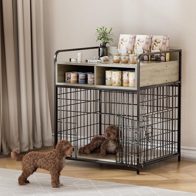 Saudism Small Dog Crate Furniture, Puppy Dog Kennel Indoor, Wood Dog Cage Table with Drawers Storage, Heavy Duty Dog Crate, Jaula para Perros, Sturdy Metal, 27.6" L×20.5" W×31.9" H