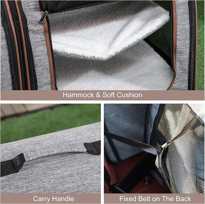 PawHut 39" Portable Soft-Sided Cat Carrier, Two Compartments, Light Gray | Cat Kennel, Travel Dog Crate with Divider, Soft Cushions & Storage Bag, Easy to Fold