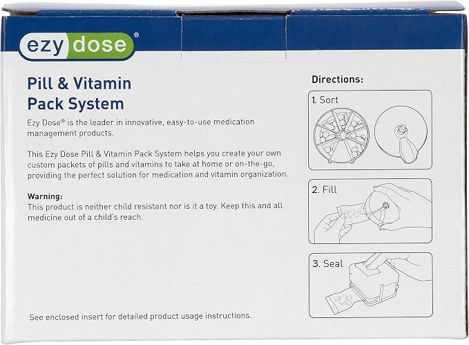 Ezy Dose Pill Suite Weekly (7-Day) Pill Organizer, Vitamin and Medicine Packaging System for Travel, Includes Sorter, Sealer, Batteries, and 200 Easy-Tear Pill Pouches, BPA Free