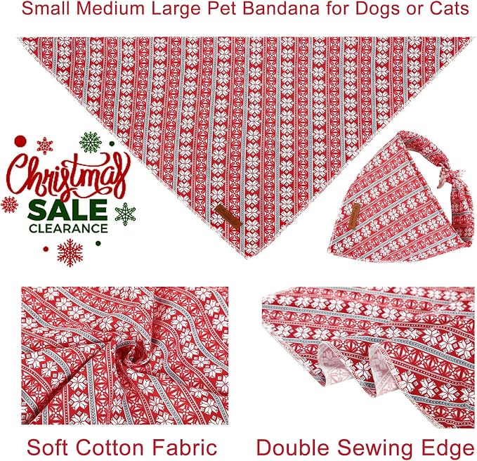 Christmas Dog Bandana - Snowman Triangle Bib Scarf for Girl Boy Dogs, Cotton Pet Kerchief, Cute Red Adjustable Winter Puppy Accessory for Small Medium Large Dogs