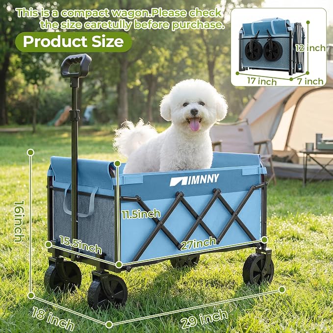 Small Collapsible Wagon Cart, Lightweight Portable Foldable Wagon with Wheels, 220lbs Utility Cart for Grocery, Light Camping, Sports, Easy to Fold & Store (Blue)