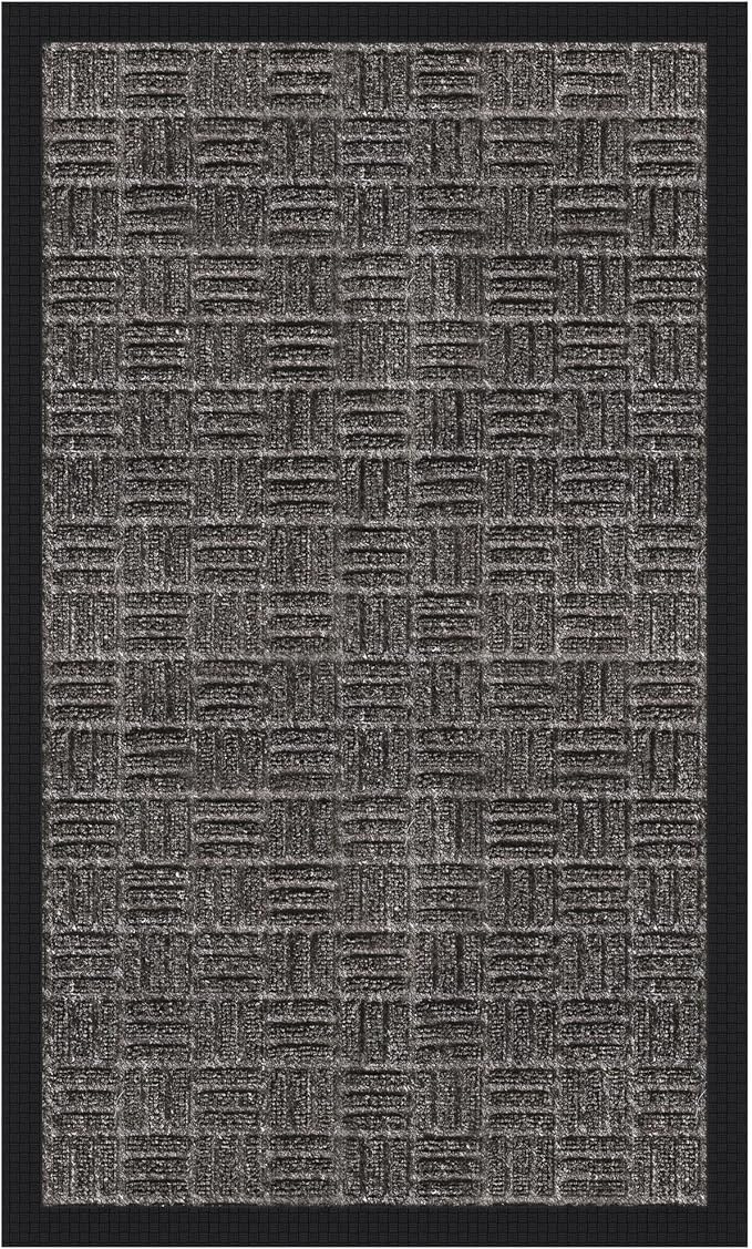 Ottomanson Scraper Doormat – Indoor Outdoor Entry Rug with Rubber Backing & Dirt-Trapping Polyester Pile, Non-Slip Front Door Mat for Mud & Pet Traffic – 18" x 30", Charcoal