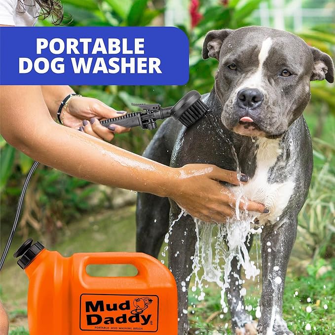 Dog Washer - Portable Paw Cleaner with Bath Brush, Shower Hose Attachment, and 1.3 Gallon (5L) Capacity in Orange