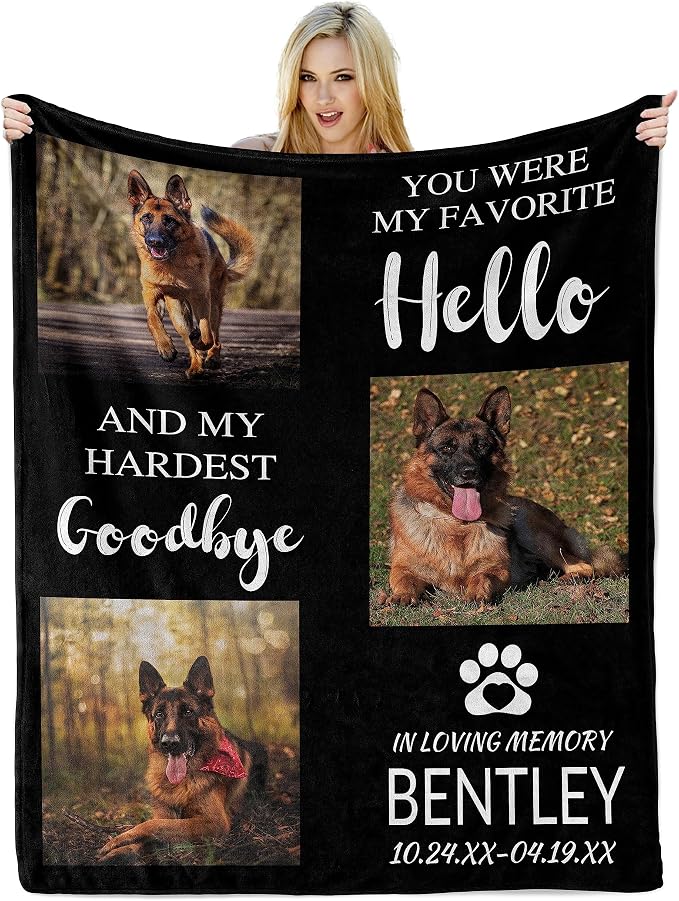 Personalized Dog Memorial Gifts Blanket with Picture Name, Pet Gift for Dogs Owners, in Loving Memory Photo Blanket, Dog Passing Away Gifts for Dogs Lovers