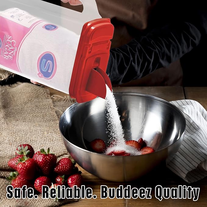 Buddeez Clear Pantry Storage Container, Dry Storage, 4 Quart, Red Lid | Clear container for easy visibility, Easy-grip handle, Easy-pour spout, For flour, sugar, cereal, rice and dry goods