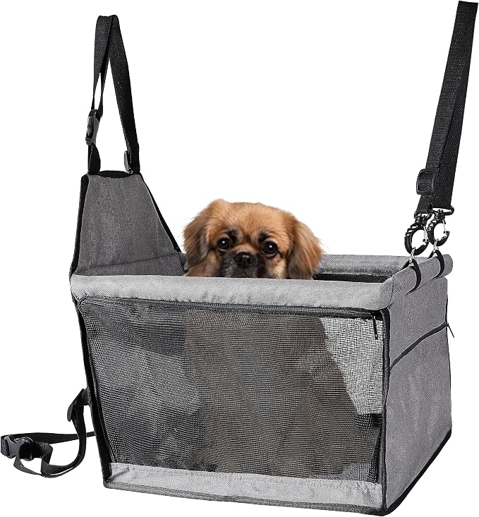 Dog Car Seat for Medium Sized Dog, Booster Car Seat with Clip-On Safety Leash, Fits Both Front and Rear Seats, Pet Seat for Medium Pets Under 25 Lbs, Grey M