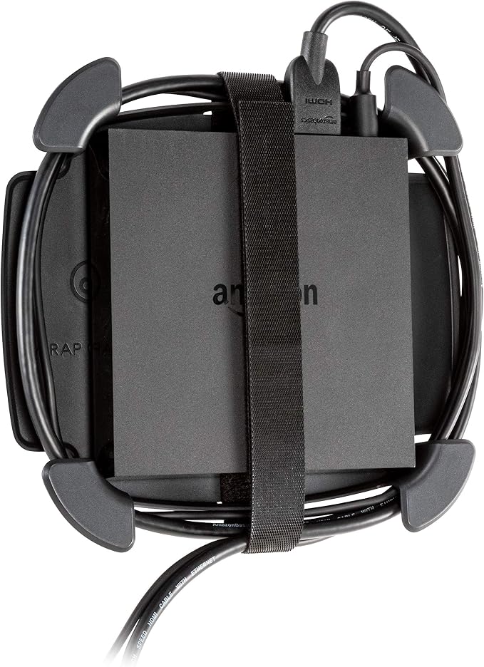 Wrap Caddy Streaming Device Organizer | Streaming device and cable organizer, adjustable strap, cable management tabs, mounts behind TV, reduces clutter