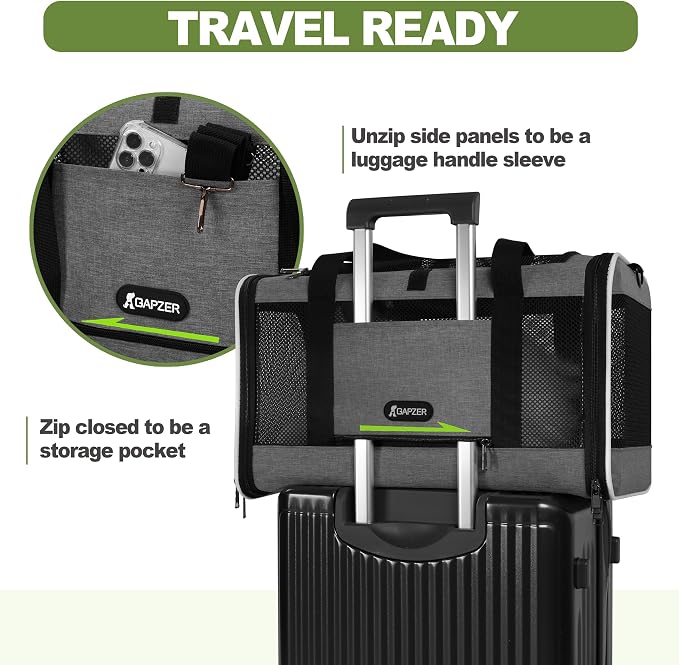 GAPZER Cat Carrier 18x11x11 Top Load, Soft-Sided Pet Travel Bag Over 15 lbs | Collapsible Small Dog Puppy Crate 10 Pound, Small Animal Rabbit Kennel Carrying Case, Kitten Mesh Cage Medium Cat Under 25 lb