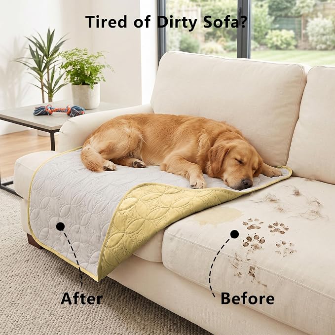 Waterproof Dog Bed Cover Pet Blanket for Furniture Bed Couch Sofa Reversible (Sand+Cream, 82x82 Inches) | TPU Leak-Proof Liner, Lightweight & Reversible, Fits Chair, Sofa, Bed, 82" x 82" , Sand/Cream