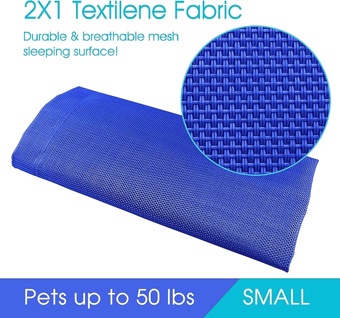 Raised Pet Cot for Small Pets, Elevated Dog Bed with Breathable Mesh, Sturdy Steel Frame for Indoor & Outdoor Use, Non-Slip Design, Easy Clean, 33-Inch Blue | Elevated Dog Bed with Breathable Mesh, Sturdy Steel Frame, Non-Slip Design, Easy Clean, 33-In...