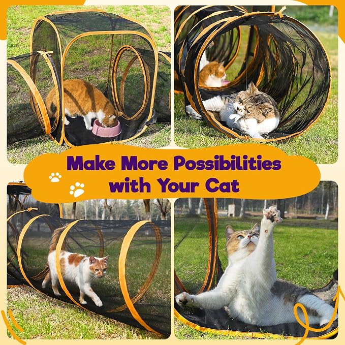 Outdoor Cat Enclosures with Tunnels, Rywell 10FT Cat Tunnel Outdoor with Cube, Portable Cat Playpen and Catio with Carry Bag for Multiple Cats