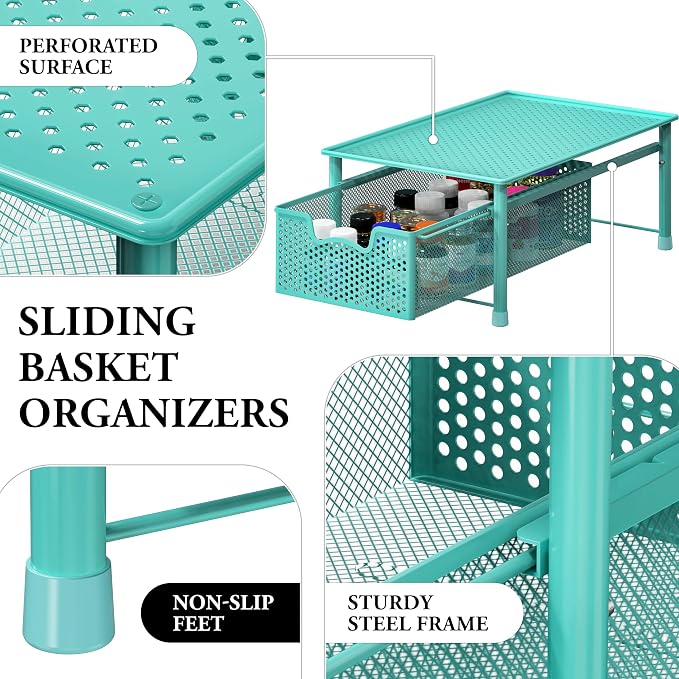 Simple Houseware Stackable Cabinet Basket Drawer Organizer, Turquoise