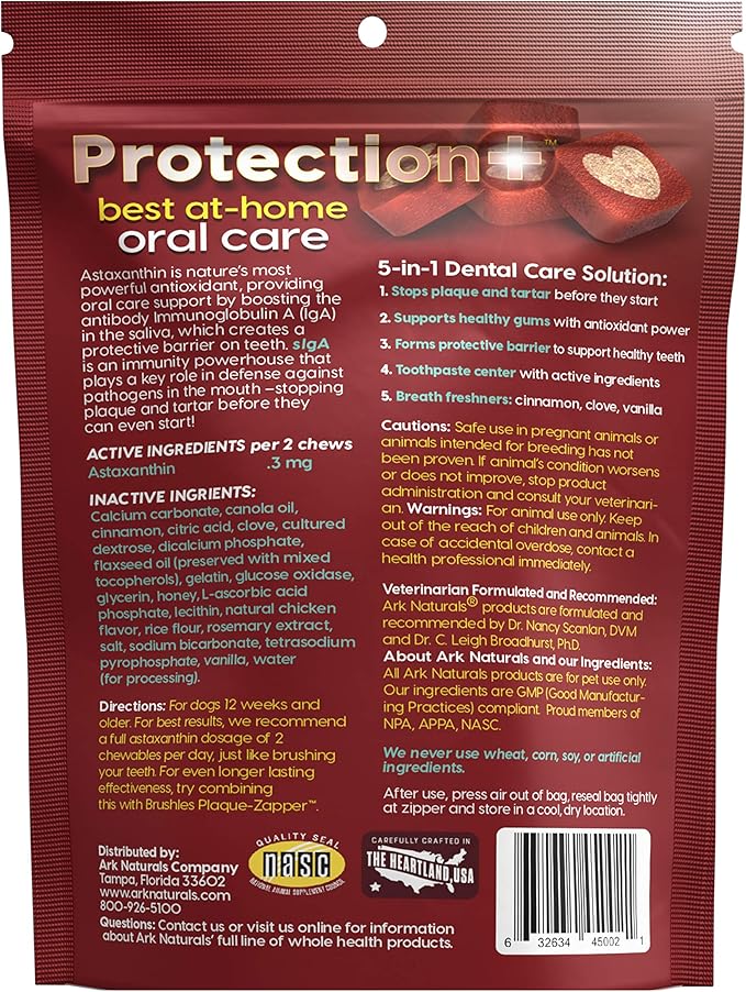 Ark Naturals Protection Plus Brushless Toothpaste for Mini Breeds, 4 oz Bag, Dog Dental Chew with Toothpaste Center, Prevents Plaque & Tartar, Freshens Breath