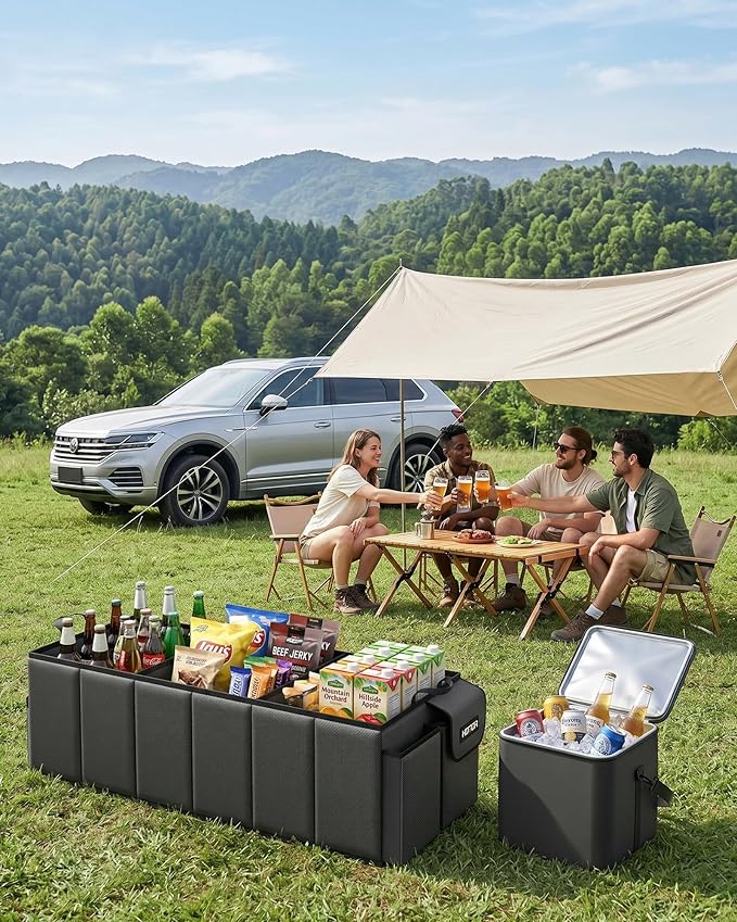HOTOR Trunk Organizer, Sturdy Foldable with Cooler for Car, Sudan & SUV | Car Organizers and Storage, Detachable Cooler Bag, for Tools, Camping, 3 Compartments, Black, 31.5” x 12.6” x 10.6”
