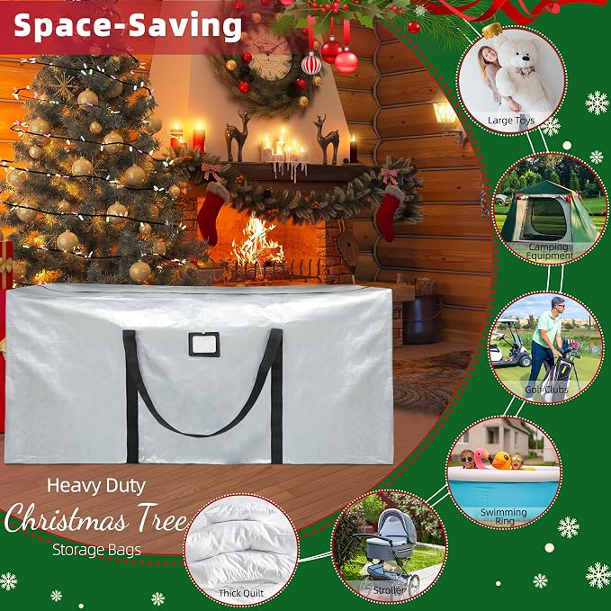 Large Christmas Tree Storage Bag Heavy Duty 9 Ft (Gray) | Protects From Moisture & Dust, Holiday Storage, Alternative To Tree Storage Box