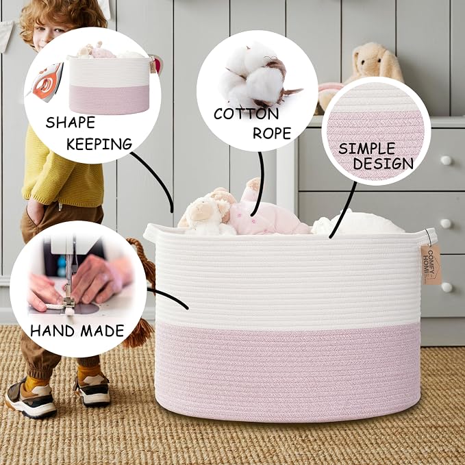 COMFY-HOMI XXXL Large Laundry Basket, Cotton Rope Nursery Woven Basket for Storage, Blanket Baskets Living Room Laundry Hamper, Dog Toy Storage Organizer, Home Decor