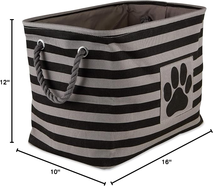 Bone Dry 5743 Pet Storage Collection Striped Paw Patch Bin, Medium Rectangle, Black
