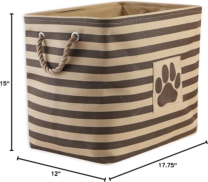 Bone Dry Pet Storage Collection Striped Paw Patch Bin, Large Rectangle, Brown