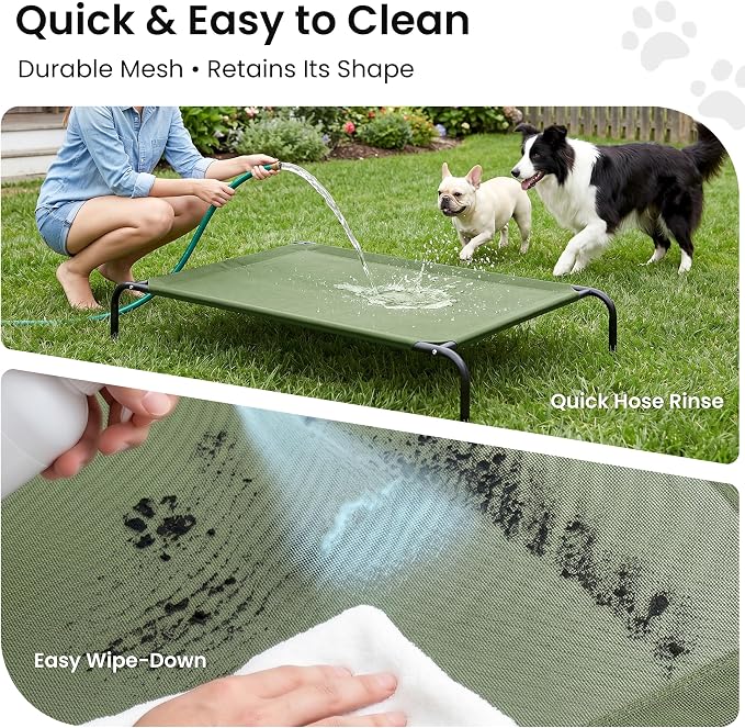 Love's cabin Elevated Cooling Dog Bed for Large Dogs, Portable Indoor & Outdoor Raised Pet Dog Cat Cot, Durable Summer Frame with Breathable Mesh, Olive Green, 48 inches