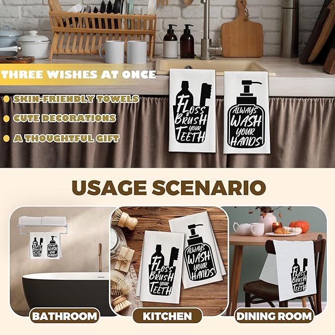 Bath Towels Set of 2, Black and White Dish Towel for Bathroom Spa Kitchen, Toiletries Decorative Hand Towels, Fast Drying Tea Towel, Housewarming Xmas Gifts for Women Mom -B33