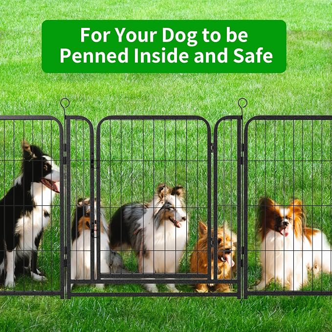 Kfvigoho Dog Playpen Outdoor Extra Wide 16 Panels Heavy Duty Dog Fence 32" | Anti-Rust Coating-Strengthened Dog Fence with Doors Portable for RV Camping Yard, Total 42FT, 140 Sq.ft, Snowy Black
