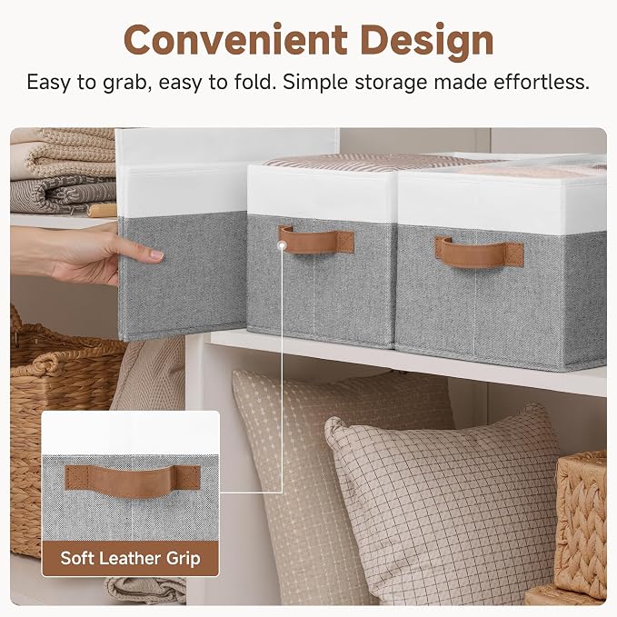 StorageWorks Closet Storage Bins, Gray&White, Large, 3-Pack | Fabric Shelf Baskets, Closet Organizers and Storage Basket, Foldable Storage Bins for Shelves, Clothes Storage Bins