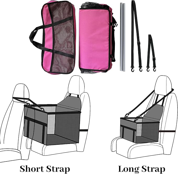 Dog Travel Car Seat Pet Car Booster with Clip-On Safety Leash,Reinforce Support Pipe Anti-Collapse,Portable Collapsible Travel Bags for Dogs Cats or Other Medium Pet Under 35lb, Pink M