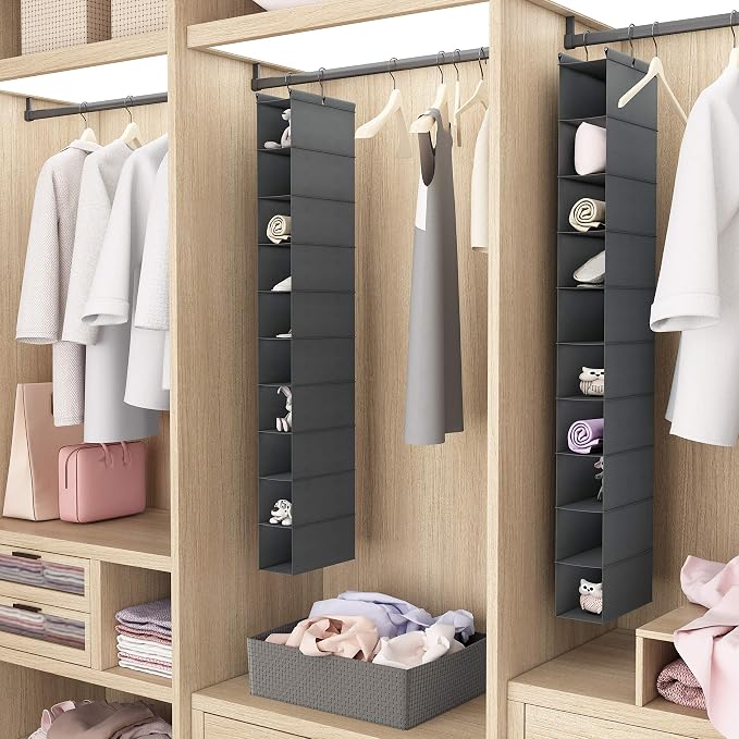 MAX Houser 10-Shelf Hanging Shoe Shelf Organizer for Closet,2 Pack Grey | Foldable Hanging Shoe Storage Shelf with 2 Metal Hooks, Space Saving Storage for Narrow Space