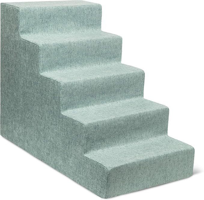 Best Pet Supplies Dog Stairs & Steps - Foam Steps for Small Dogs & Cats, Non-Slip Indoor Balanced Pet Step Support, Dog Ramp, No Assembly, Pale Teal, 5-Step (22.5-inch Height)