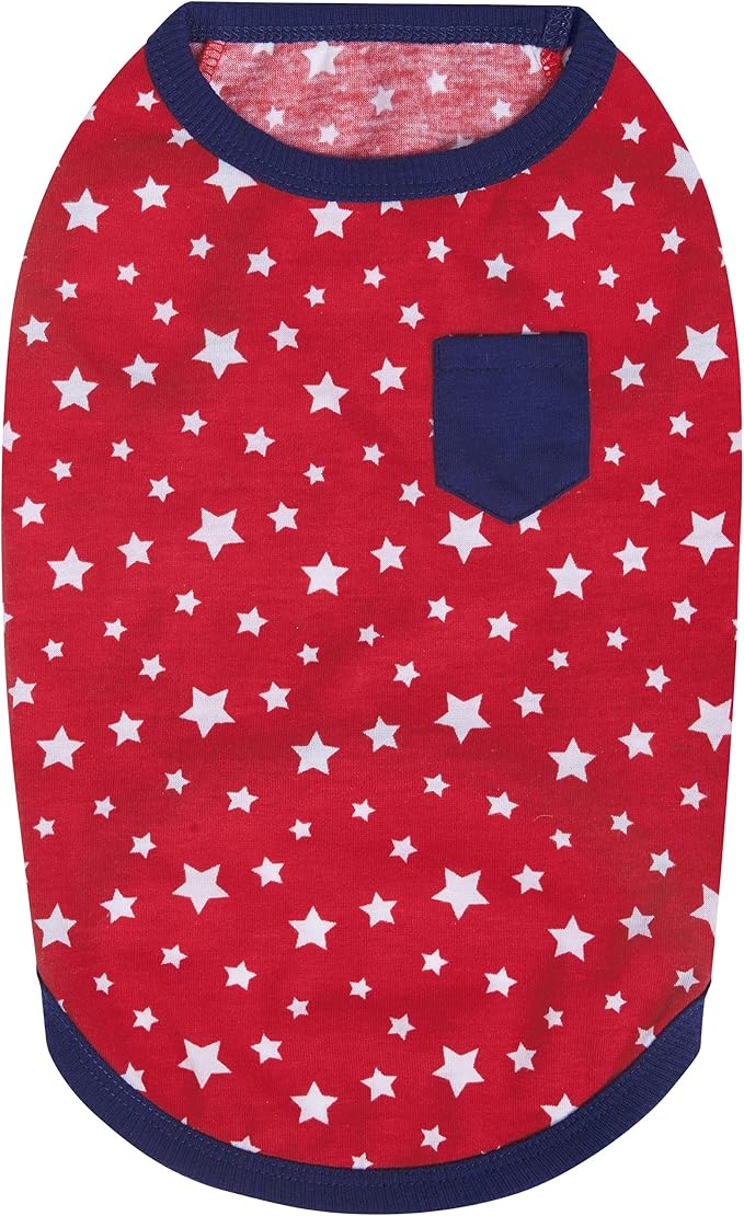 Blueberry Pet Pack of 2 Soft & Comfy Patriotic Spirit USA Stars Stripes American Flag Cotton Blend Dog T Shirts, Back Length 16", Clothes for Dogs
