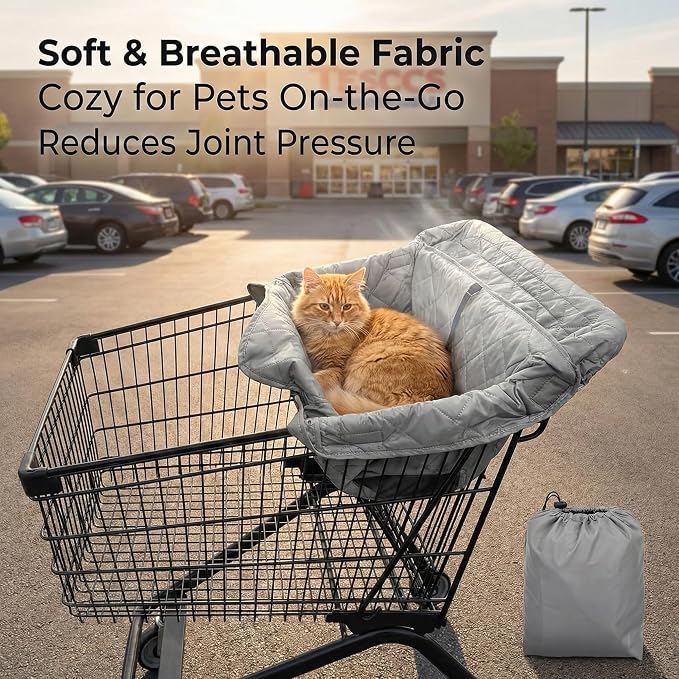 Pet Shopping Cart Cover for Dogs Cats: Soft Breathable Grocery Cart Cover | Hammock, Seat Cushion & High Chair Cover With Storage Pouch, Easy to Attach, Remove & Clean, Machine Washable & Portable