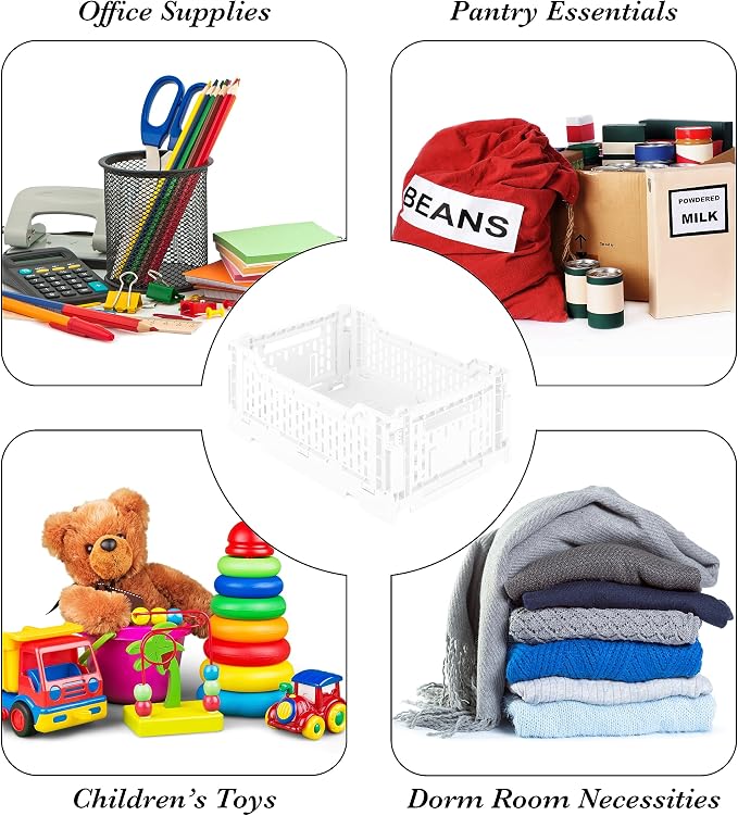 Simplify 4LT Collapsible Storage Crate | Small | Foldable | Stackable | Plastic Bin | Home Organization | Dorm | Office | Crafts | Shelf | White
